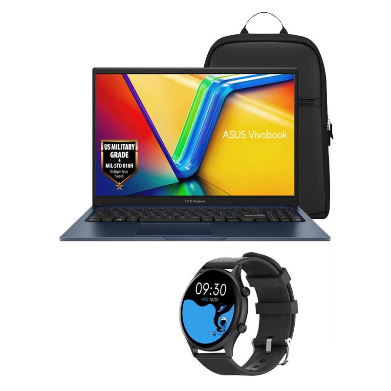 Picture of Asus Vivobook 15 - 12th Gen Intel Core i3-1215U 15.6" X1504ZA-NJ321WS Thin & Light Laptop (8GB/ 512GB SSD/ Full HD Display/ Intel UHD Graphics/ Windows 11 Home/ MS Office/ 1Year Warranty/ Quiet Blue/ 1.70Kg) Smart Watch + Laptop Bag